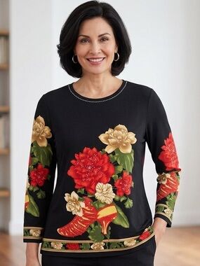 Modelia Black Floral Long Sleeve Tunic XL